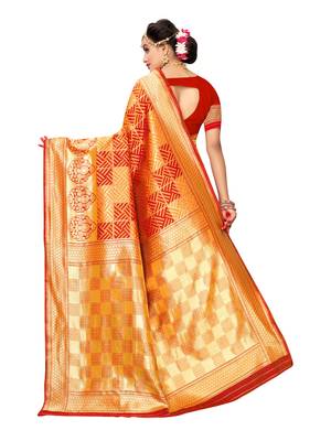 Red Woven Poly Silk Saree With Blouse 3