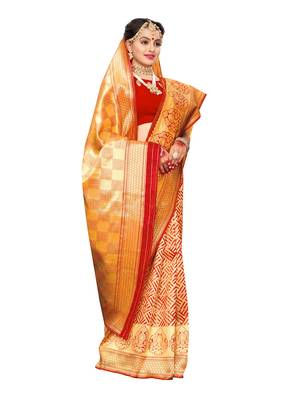 Red Woven Poly Silk Saree With Blouse 4