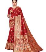 Red Woven Poly Silk Saree With Blouse
