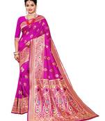 Pink Woven Poly Silk Saree With Blouse