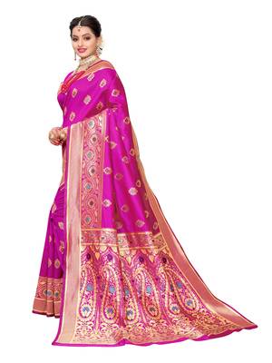 Pink Woven Poly Silk Saree With Blouse 2