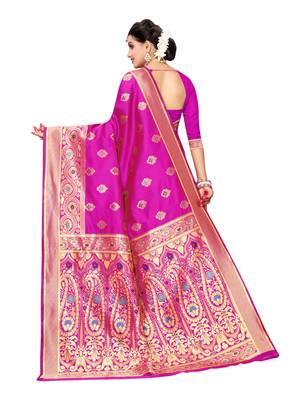 Pink Woven Poly Silk Saree With Blouse 3
