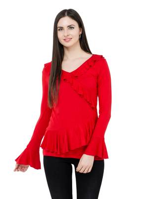 Red plain Polyester tops 1