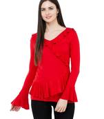 Red plain Polyester tops