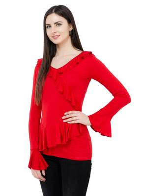 Red plain Polyester tops 2