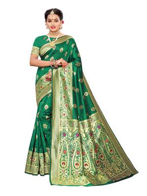 Green Woven Poly Silk Saree With Blouse 1