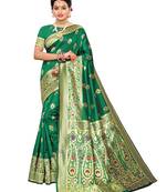 Green Woven Poly Silk Saree With Blouse
