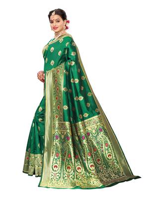 Green Woven Poly Silk Saree With Blouse 2