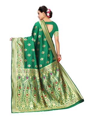 Green Woven Poly Silk Saree With Blouse 3