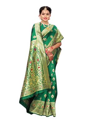 Green Woven Poly Silk Saree With Blouse 4