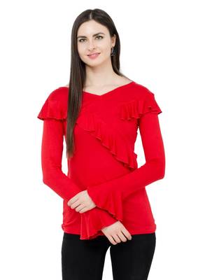 Red plain Polyester tops 1