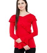 Red plain Polyester tops