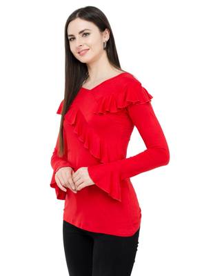 Red plain Polyester tops 2