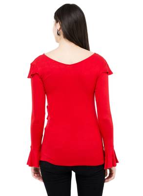 Red plain Polyester tops 3
