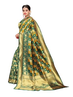 Green Woven Poly Silk Saree With Blouse 2