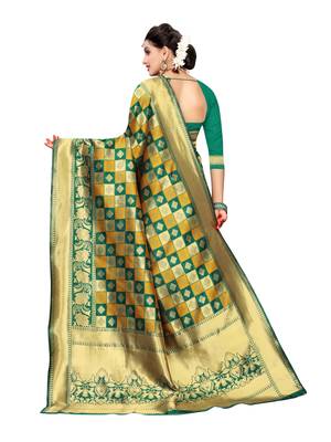 Green Woven Poly Silk Saree With Blouse 3