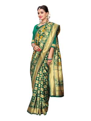 Green Woven Poly Silk Saree With Blouse 4