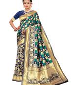 Navy Blue Woven Poly Silk Saree With Blouse