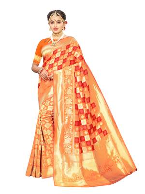 Orange Woven Poly Silk Saree With Blouse 1