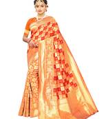 Orange Woven Poly Silk Saree With Blouse
