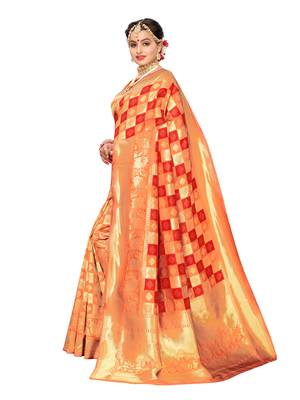 Orange Woven Poly Silk Saree With Blouse 2