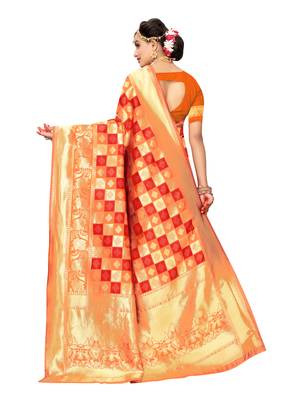 Orange Woven Poly Silk Saree With Blouse 3