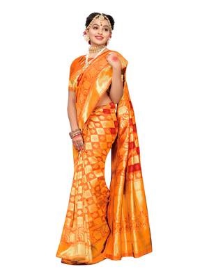 Orange Woven Poly Silk Saree With Blouse 4