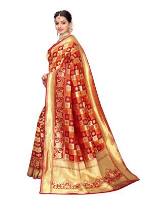 Red Woven Poly Silk Saree With Blouse 2