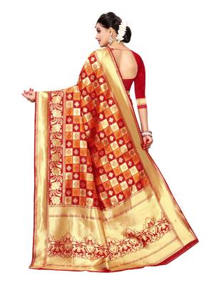 Red Woven Poly Silk Saree With Blouse 3