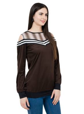 Brown plain Polyester tops 2