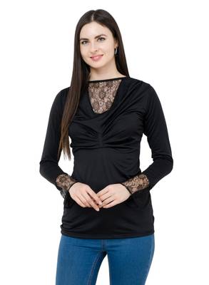 Black plain Polyester tops 1