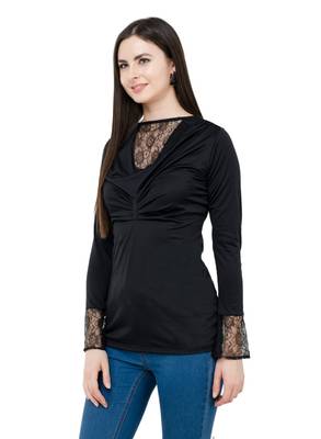 Black plain Polyester tops 2