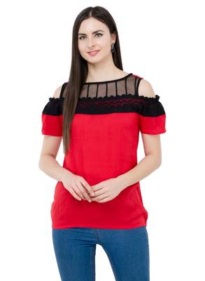 Red plain Rayon tops 1