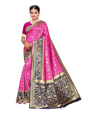 Pink Woven art silk  Saree With Blouse 1
