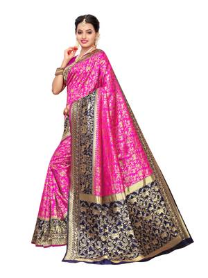 Pink Woven art silk  Saree With Blouse 3