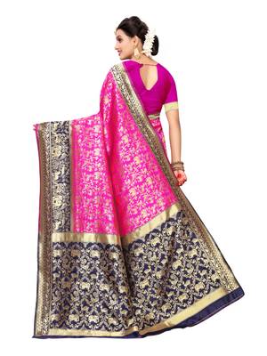 Pink Woven art silk  Saree With Blouse 4