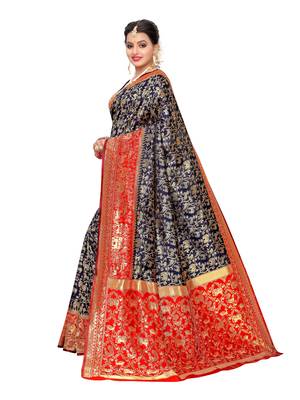 Navy Blue Woven art silk  Saree With Blouse 2