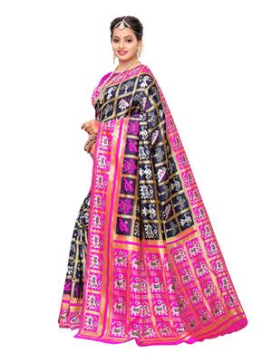 Navy Blue Woven Poly Silk Saree With Blouse 2