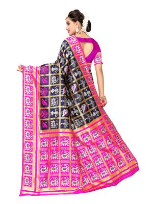 Navy Blue Woven Poly Silk Saree With Blouse 3