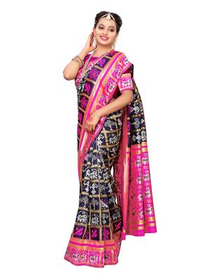 Navy Blue Woven Poly Silk Saree With Blouse 4