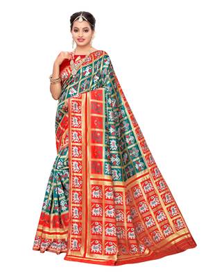 Green Woven Poly Silk Saree With Blouse 1