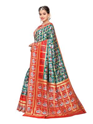 Green Woven Poly Silk Saree With Blouse 2