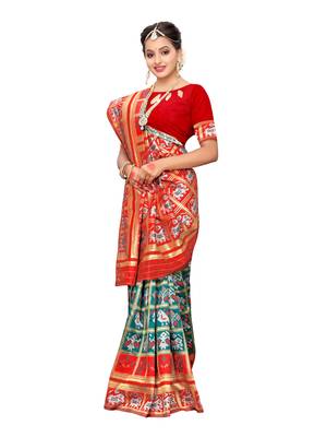 Green Woven Poly Silk Saree With Blouse 4