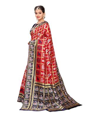 Red Woven Poly Silk Saree With Blouse 2