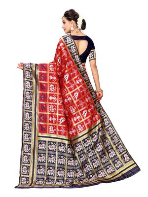 Red Woven Poly Silk Saree With Blouse 3