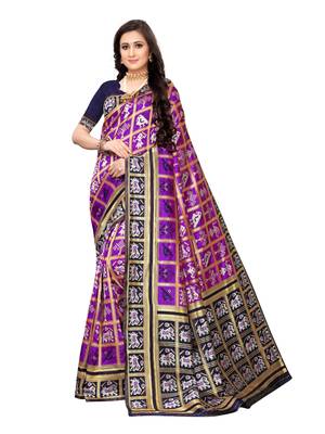 Purple Woven Poly Silk Saree With Blouse 1