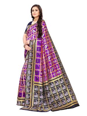 Purple Woven Poly Silk Saree With Blouse 2