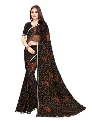 Black Printed Chiffon Saree With Blouse 1