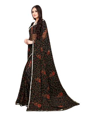 Black Printed Chiffon Saree With Blouse 2
