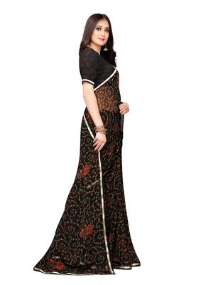 Black Printed Chiffon Saree With Blouse 3